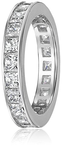 Amazon Essentials Platinum-Plated Sterling Silver Infinite Elements Cubic Zirconia Channel Princess-Cut All-Around Band Ring - size: 9