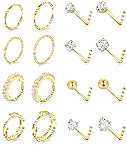 Nose Rings Hoops for Women Nose Studs Jewelry Piercings Surgical Stainless Steel Hypoallergenic