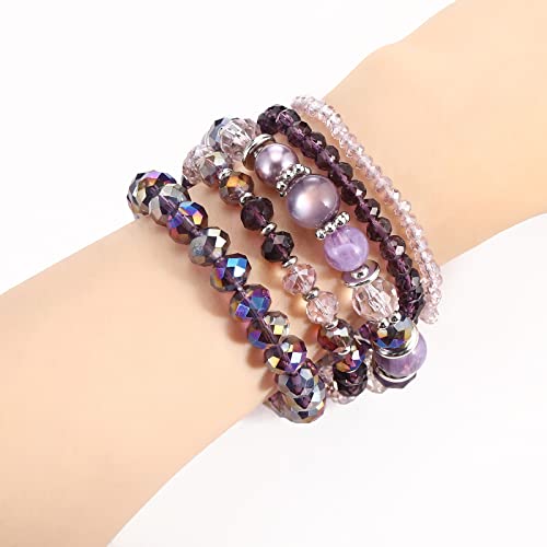 Noessla Beaded Boho Stretch Bracelet Colorful Stackable Crystal Beads Bracelets Trendy Costume Jewelry Mothers Day Gifts for Women - color: 21-Purple