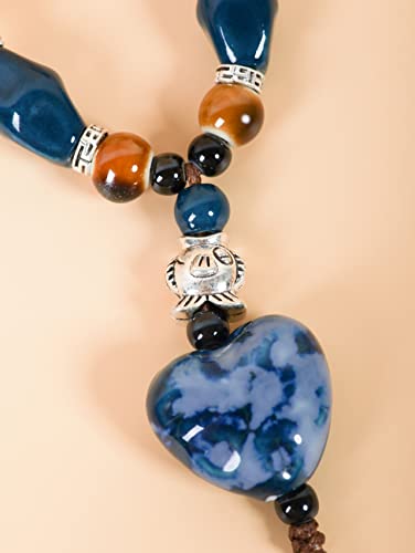 MINACHI Boho Hippie Colorful Ceramic Heart Bead Strand Necklace, Bohemian Summer Statement Jewelry Gift for Women - color: S01