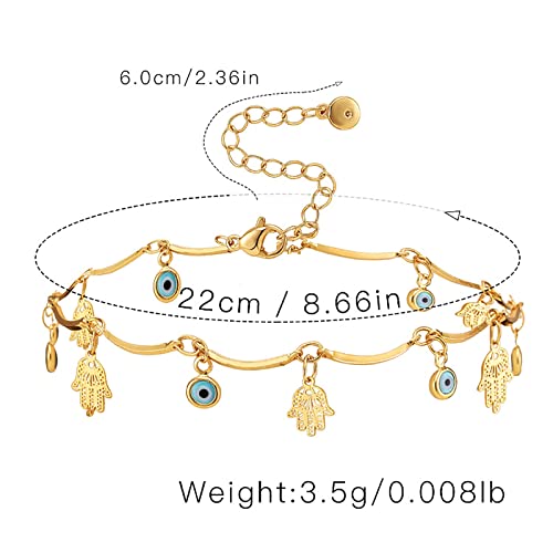 Ankle Bracelets for Women 18K Gold Plated Anklet for Women Gold Charm Anklet Waterproof Summer Beach Foot Chain Jewelry Gifts - style: Evil Eye and Hamsa