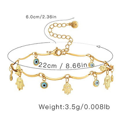 Ankle Bracelets for Women 18K Gold Plated Anklet for Women Gold Charm Anklet Waterproof Summer Beach Foot Chain Jewelry Gifts - style: Evil Eye and Hamsa