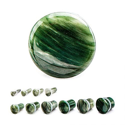 Pierced Owl - Green Lined Jasper Natural Stone Single Flared with Clear Silicone O-Ring Plugs, Sold as a Pair - style: 4mm (6GA)