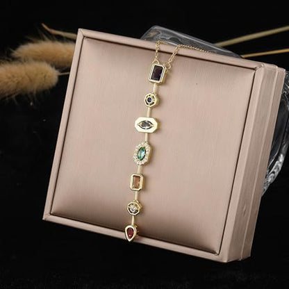 18K Gold Plated Seven Chakra Necklace for Women, Dainty Y Necklace Lariat Drop Pendant, Crystal Healing Yoga Jewelry Gifts - color: Gold