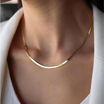 Dainty Choker Necklace for Women 18K Gold Plated Shining Dots Box Chain Sparkle Necklaces Cute Paperclip Link Herringbone Necklace Exquisite Jewelry Gifts for Mom Girlfriend - style: 5mm Herringbone GD