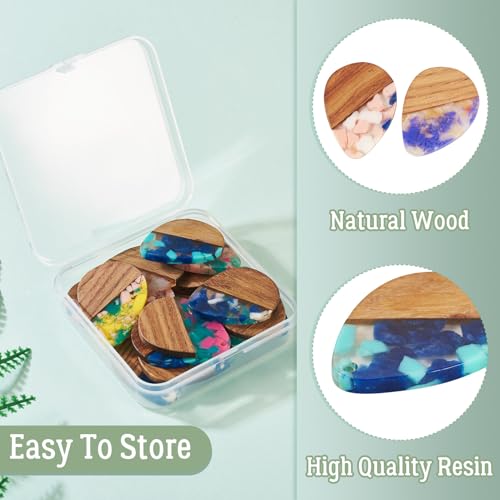 Beadthoven 16pcs/8 Pairs Natural Wood Resin Charms DIY Earrings Pendants Teardrop Geometric Wood Pendants Bohemian Wooden Pieces for Statement Jewelry Making Findings Women Necklaces - color: Chips-Drops