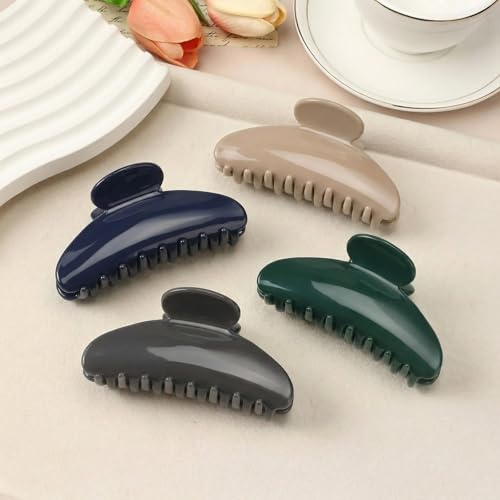 4Pcs Large Claw Hair Clips for Women, 4-Inch Durable Hair Claw Clips Smooth & Easy to Wear|No Snagging & a Secure Grip, Fashion Hair Accessories for Thin & Medium Thick Hair(Blue Apricot Gray Green) - color: Group 2