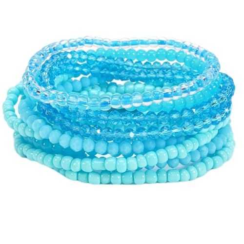 Caiyao 12Pcs Bohemia Multilayer Resin Seed Beaded Stackable Bracelets Colorful Crystal Glass Beads Stretch Bracelet BFF Friendship Elastic Wristbands for Women Men Summer Beach Boho Vacation Jewelry - color: Blue