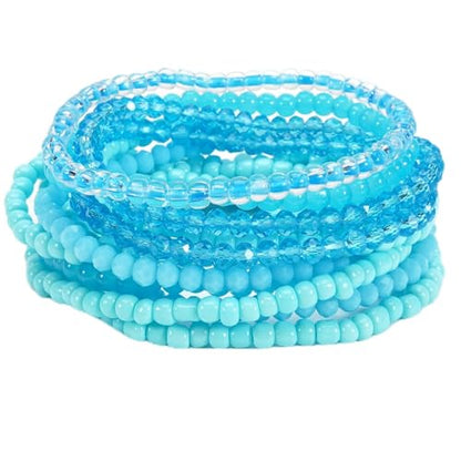 Caiyao 12Pcs Bohemia Multilayer Resin Seed Beaded Stackable Bracelets Colorful Crystal Glass Beads Stretch Bracelet BFF Friendship Elastic Wristbands for Women Men Summer Beach Boho Vacation Jewelry - color: Blue