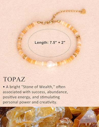 Gemstone Beaded Bracelets with Freshwater Pearl | Crystal Beaded Bracelet Boho Natural Stone Trendy Jewelry Gifts - color: Yellow
