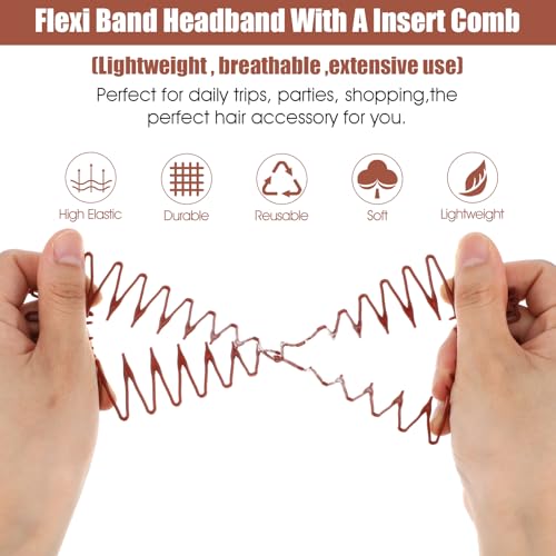4PCS Flexible Headbands,Circular Stretch Comb Headband Zig Zag Plastic Circle Headbands Plastic Black Brown Circle Spring Headband Flexible Hair Wrap Holder Hairs Comb for Women Hair Accessories