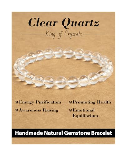 Natural Stone Beaded Bracelets for Men Women, 4mm 6mm 8mm | Healing Crystal, Protection Gemstone, Gift Packaging with Energy Card, Stretch Jewelry, Replacement Beads Included, 18 Stone - color: Clear Quartz(King of Crystals), size: 8mm