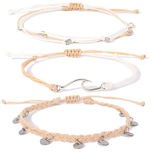 Waterproof String Anklets Cute Beaded Ankle Bracelets Beach Wave Anklet Stainless Steel Coin Boho Ankle Jewelry for Women - color: Wheat