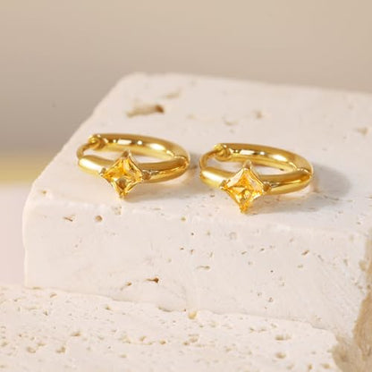 316L Surgical Steel Birthstone Hoop Earrings for Women | Lightweight, 5A Cubic Zirconia, Hypoallergenic, Lead & Nickel Free, 8mm Huggie Hoops - color: 18k gold-plated: 11. November (Citrine)