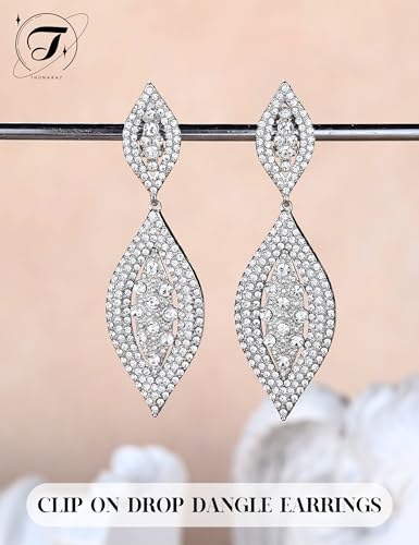 THUNARAZ Clip on Earrings for Women Non Pierced Glitter Rhinestone Crystal | Clip-On Earrings, Wedding Bridal Earrings, Non Pierced Ears, Dangle Earrings, Fake Earrings, Fashion Jewelry - color: Silver