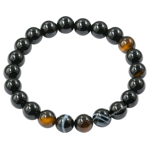 Amazing Gemstone Black Sulemani Hakik Crystal Bracelet for Women Men's Gifts - Protection Healing Crystal Bracelet - 8mm Gemstone Beaded Stretchable Bracelet Pulseras Para Hombres Mujer Stocking Stuffers Mothers Day Gift - color: Black Sulemani Hakik