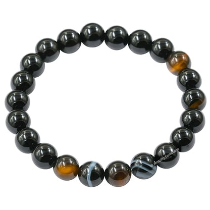Amazing Gemstone Black Sulemani Hakik Crystal Bracelet for Women Men's Gifts - Protection Healing Crystal Bracelet - 8mm Gemstone Beaded Stretchable Bracelet Pulseras Para Hombres Mujer Stocking Stuffers Mothers Day Gift - color: Black Sulemani Hakik