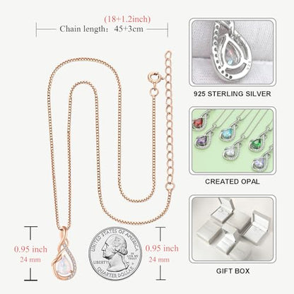 STARCHENIE Infinity Teardrop Necklace for Women 925 Sterling Silver Pendant Birthstone Jewelry - color: Rose Gold-Opal