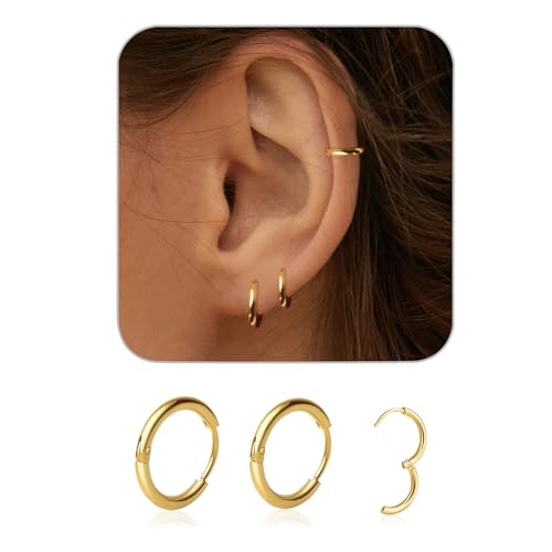 1 Pair 6mm Small Hoop Earrings for Women, Dainty 14K Gold Plated Huggie Hoop Earrings Hypoallergenic Lightweight Cartilage Earrings Set for Multiple Piercings for Sensitive (Gold/2.0mm) - color: Gold, size: 6mm (Thickness: 2.0MM)