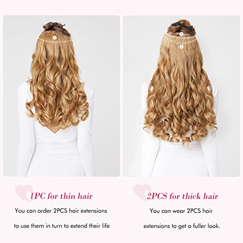 REECHO 24" 1-pack 3/4 Full Head Curly Wave Clips in on Synthetic Hair Extensions HE008 Hair pieces for Women 5 Clips 4.5 Oz Per Piece - Ash Light Brown - color: Ash Light Brown, size: 24 Inch (Pack of 1)