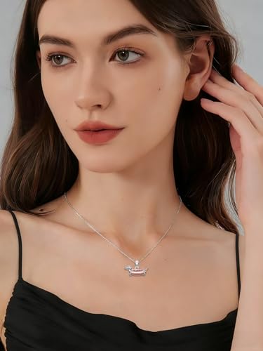925 Sterling Silver Animal Necklace Heart Shape Dog/Rabbit/Cat Pendant Necklace for Women Animal Memorial Charm Jewelry Mother's Day Christmas Gifts - color: Weiner Dachshund-2