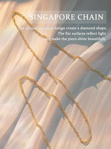 14K Gold Plated Chain Necklace for Women Trendy - 925 Sterling Silver Clasp | Waterproof Dainty Choker Necklace, 14/16/18/20 inch Thin Simple Box Figaro Chain Herringbone Necklace Jewelry for Women Men - color: Singapore
