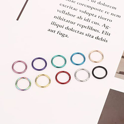 Besteel 10PCS Septum Nose Rings Hoops for Women Men - 16G 18G 316L Surgical Stainless Steel Hinged Clicker Lip Helix Rook Tragus Daith Conch Piercing Jewelry Cartilage Sleeper Earrings Set 8/10/12MM - style: 10 PCS - 16G 12MM
