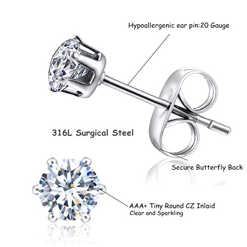 FOSIR 10 Pairs Tiny Womens Surgical Stainless Steel Clear Cubic Zirconia Stud Earrings, Hypoallergenic 316L Earrings Set - style: 3mm-10 pairs
