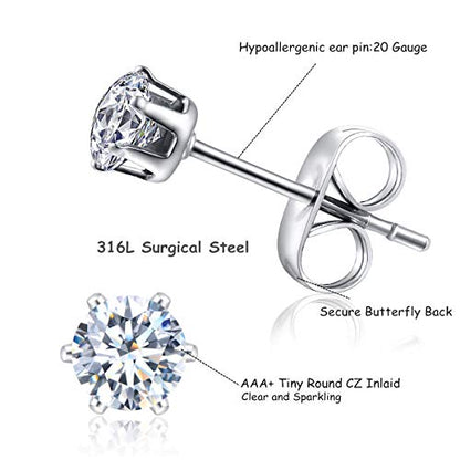FOSIR 10 Pairs Tiny Womens Surgical Stainless Steel Clear Cubic Zirconia Stud Earrings, Hypoallergenic 316L Earrings Set - style: 3mm-10 pairs