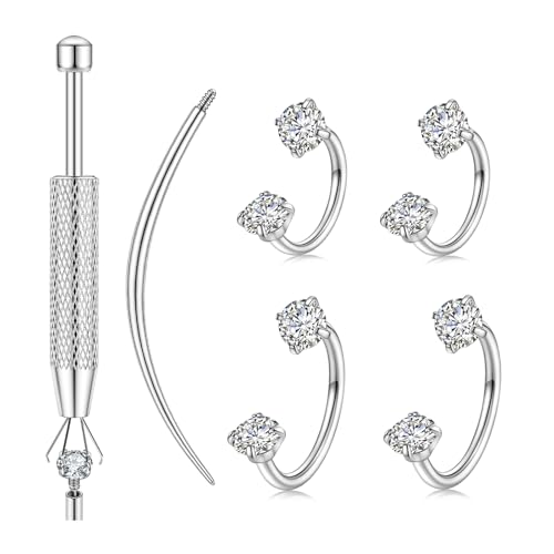 Horseshoe Nose Ring for Women, 20G 18G 16G Surgical Steel Nose Hoops, Multi-Purpose Nose Piercing Jewelry for Cartilage Helix Tragus Labret Septum Lips Ears - color: 16G-Silver 8MM&10MM