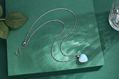 QINJIEJIE Opalite Opal Necklace Healing Crystals Necklace Heart Gifts | Heart Love Real Crystal Necklaces Reiki Energy for Women Mothers Day Gift Christmas Opalite Necklace Jewelry for Women - color: White - Opalite