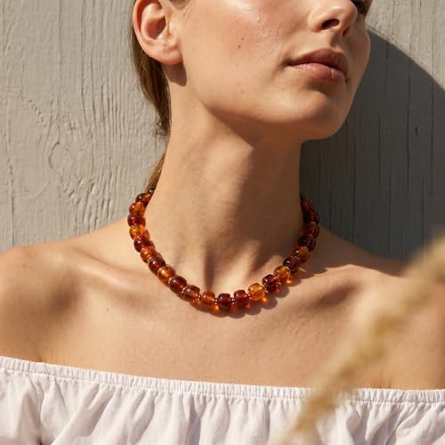 SHERLOVE Chunky Statement Large Resin Beaded Choker Necklaces for Women | Big Lightweight Bead Beaded Necklace Trendy Fashion Boho Summer Beach Vacation Jewelry - color: Beaded Choker Amber