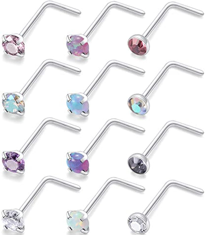 18G 20G 22G Nose Rings Studs 316L Surgical Steel Straight Screw L Shaped Nose Studs for Women Men CZ Opal Size 1.5mm 2mm 2.5mm 3mm - color: 18G-L Shape-Opal/CZ 2.5mm