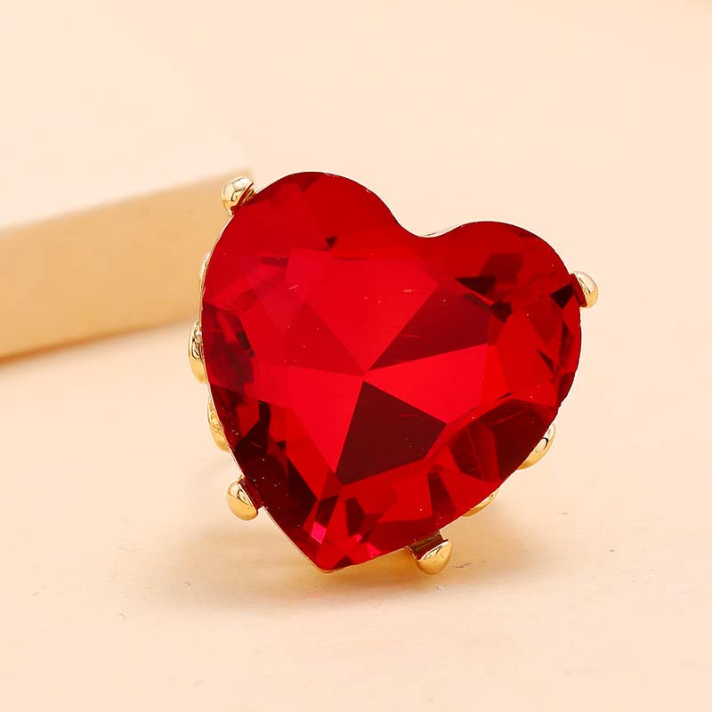 Mnyixsi Fashion Multi Color Big Crystal Heart Ring for Women, Open Adjustable Design Colorful Thick Heart Wedding Statement Ring, Shiny CZ Crystal Love Romantic Engagement Promise Ring Style 2 - color: Style 2