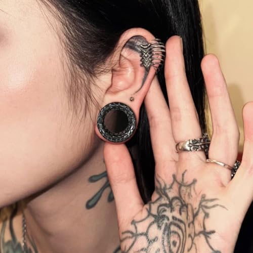 LADEMAYH 2PCS Hammered Ear Plugs Gauges for Ears, Punk Textured Tunnels | Industrial Style, Double Flared Expander, 316L Surgical Stainless Steel, Hypoallergenic, Saddle Fit, Ear Stretching Jewelry - color: #6749 Black, size: 0g(8mm)