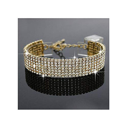 YINLI Charm Crystal Adjustable Bracelet Bangle Fashion Bridesmaid Bridal Jewelry Silver and Gold Plated - color: Gold