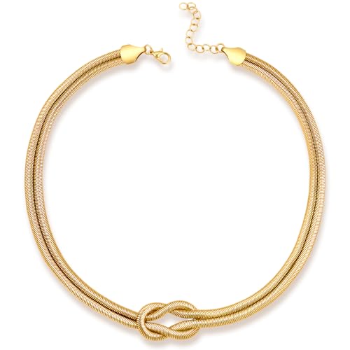 Chunky Gold Choker Necklace for Women, 14K Gold Plated Snake Chain Statement Necklace Triple Twsited Layered Choker Necklaces Jewelry Gifts - style: Knot Necklace