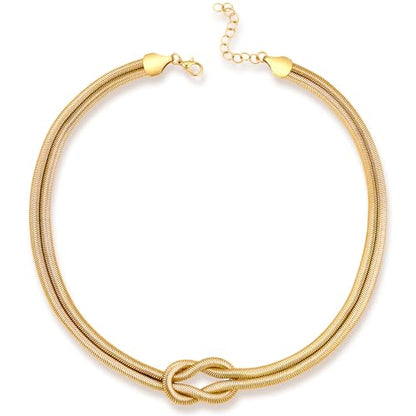 Chunky Gold Choker Necklace for Women, 14K Gold Plated Snake Chain Statement Necklace Triple Twsited Layered Choker Necklaces Jewelry Gifts - style: Knot Necklace