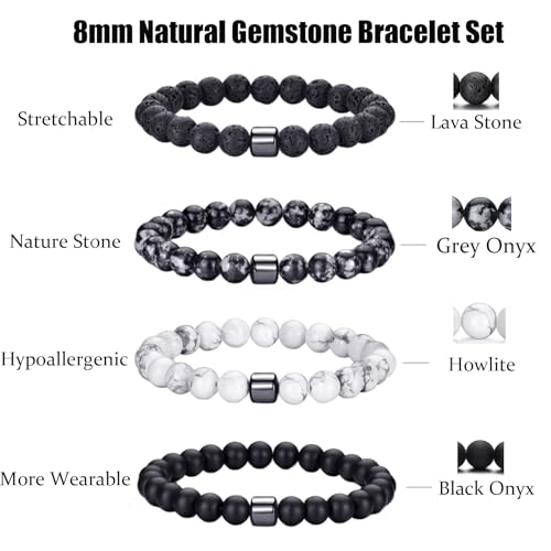 RANKEEF Tiger Eye Bracelet For Men 8MM Natural Stone Stretch Adjustable Black Crystal Beaded Bracelet for Men Women Gifts - color: 4,lava rock,black,gray,white bracelet