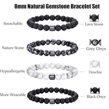 RANKEEF Tiger Eye Bracelet For Men 8MM Natural Stone Stretch Adjustable Black Crystal Beaded Bracelet for Men Women Gifts - color: 4,lava rock,black,gray,white bracelet