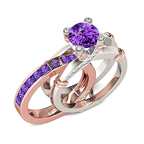Jeulia Diamond Band Rings for Women cz Sterling Silver Interchangeable Ring Sets Wedding Engagement Anniversary Promise Ring Bridal Sets - color: Amethyst Purple