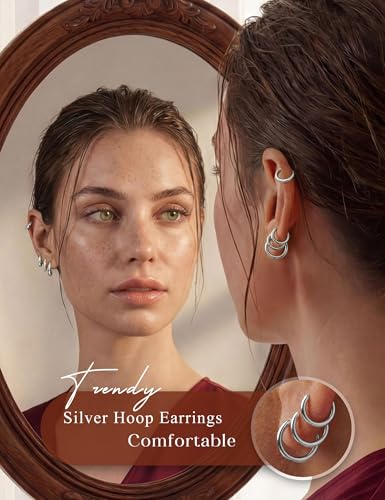 Tungary Small Gold Hoop Earrings for Women Huggie CZ Hoops Earring Stacks | Hypoallergenic Earing Hoops for Sensitive Ears, Earrings Stack Set for Cartilage, Secure Clasp, Silver/Black/14K Gold Plated - color: Silver-Plain Huggies