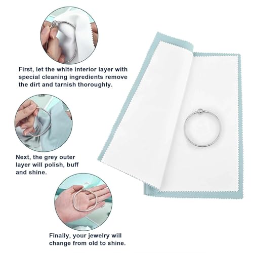 SEVENWELL Silver Polishing Cloth, 2PCS Large Jewelry Cleaning Cloths | Dual-Layer Cleaning, Large 10" × 12", Reusable, Removes Tarnish, Restores Shine, For Sterling Silver, Gold & Platinum - color: Turquoise