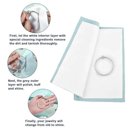 SEVENWELL Silver Polishing Cloth, 2PCS Large Jewelry Cleaning Cloths | Dual-Layer Cleaning, Large 10" × 12", Reusable, Removes Tarnish, Restores Shine, For Sterling Silver, Gold & Platinum - color: Turquoise