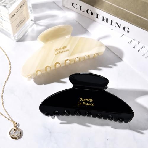 Aileam Acetate Hair Claw Clips for Women, Hair clip French Design Strong Hold Non-Slip claw clips for Thick Hair, 2 Pack - color: Black Cream Stripe