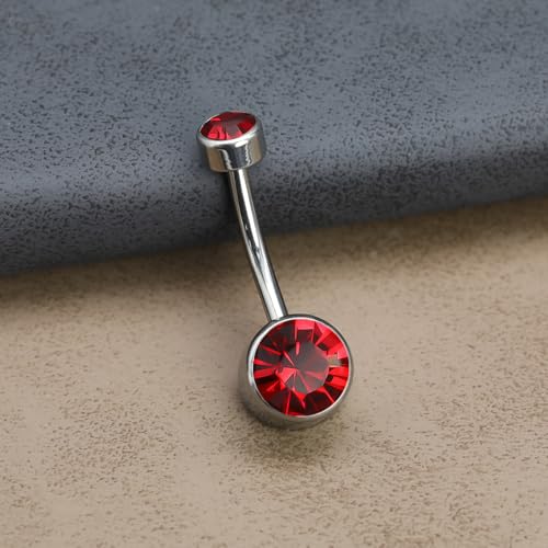 Titanium Floating Belly Button Rings 14G, ASTM F136 Implant-Grade Curved Barbell, Internal Thread with 6mm Teardrop Gems, Sparkle Navel Piercing Jewelry, 10mm/12mm Length - color: Silver-Red, size: 1/2"(12mm)