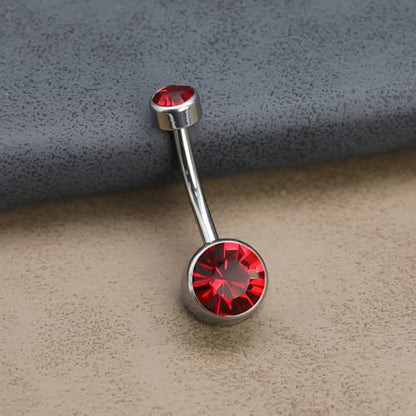 Titanium Floating Belly Button Rings 14G, ASTM F136 Implant-Grade Curved Barbell, Internal Thread with 6mm Teardrop Gems, Sparkle Navel Piercing Jewelry, 10mm/12mm Length - color: Silver-Red, size: 1/2"(12mm)