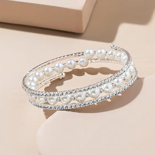 Pearl Bracelets for Women Dainty Gold Pearl Stretch Stackable Bracelet Bridesmaid Wedding Jewelry Gifts Prom Wedding Guest Dress - color: Q1:Silver Pearl Bracelet