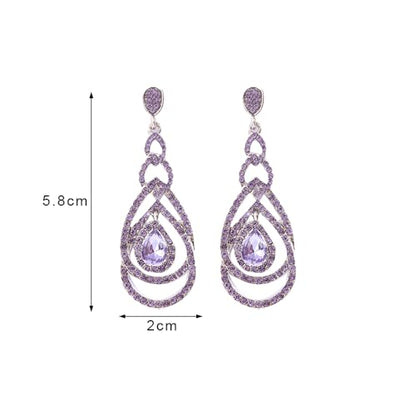 Cute Hollow Crystal Rhinestone Teardrop 8-Shaped Long Dangle Earrings for Women Fashion Strand Jewelry - style: Style11