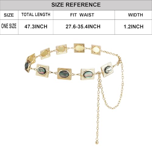 ILuvatar Green Glass Diamond Chain Belt - Metal Women's Western Style Dress Belt - color: Gold-e34